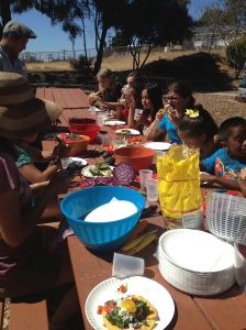 First day of Summer Intercession. Making tostadas with fresh ingredients from the garden with Miss Amy. 