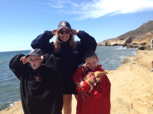 Silly pic with my "sisters" at Point Loma tide pools. Quite the view, but soooo windy!